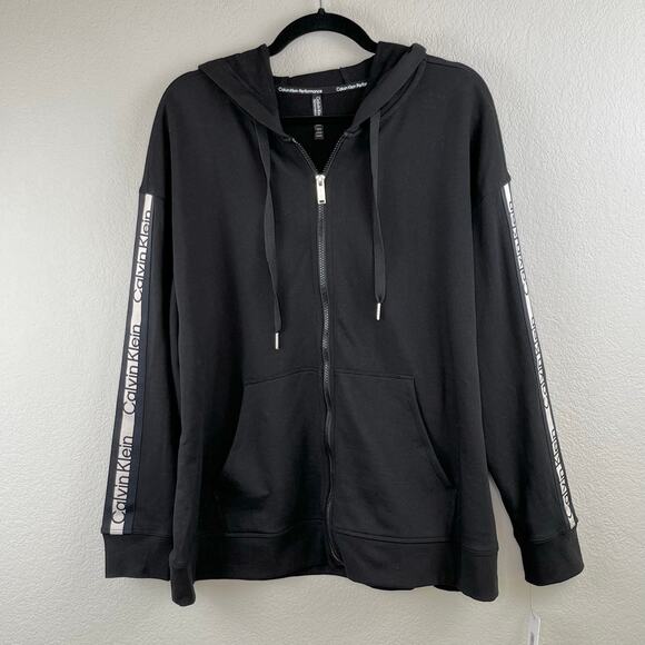 Calvin Klein Performance Black Logo Tape Full Zip Hoodie Sweatshirt Plus 1X NWT - Picture 12 of 13
